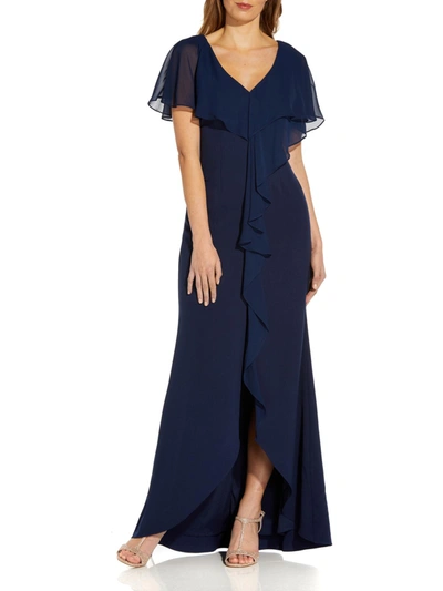 Adrianna Papell Womens Ruffled V-neck Evening Dress In Blue