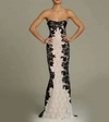 JOVANI STRAPLESS AND FITTED DRESS IN IVORY/BACK