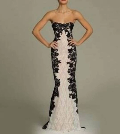 Jovani Strapless And Fitted Dress In Ivory/back In Silver