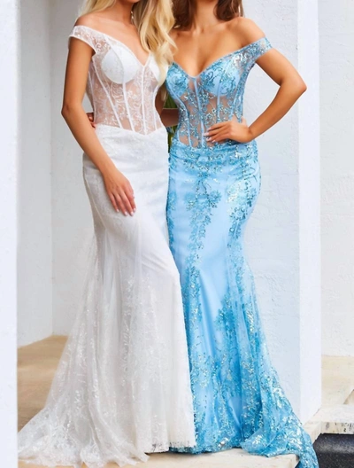 Jovani Off The Shoulder Corset Mermaid Prom Dress In White