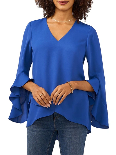 Vince Camuto Womens Chiffon V-neck Blouse In Deep Blue