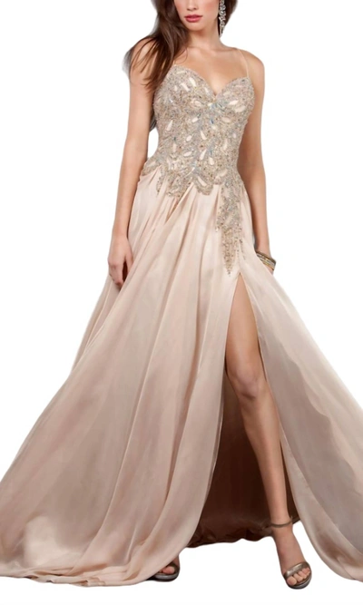 Jovani Prom Flowy Dress In Blush In Gold