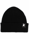 Golden Goose Mans Ribbed Black Wool Hat With Logo In Black