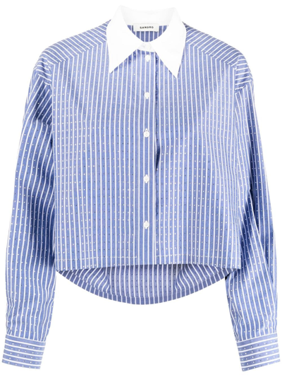 Sandro Rhinestone-embellished Striped Cotton Shirt In Bleu_anthracite