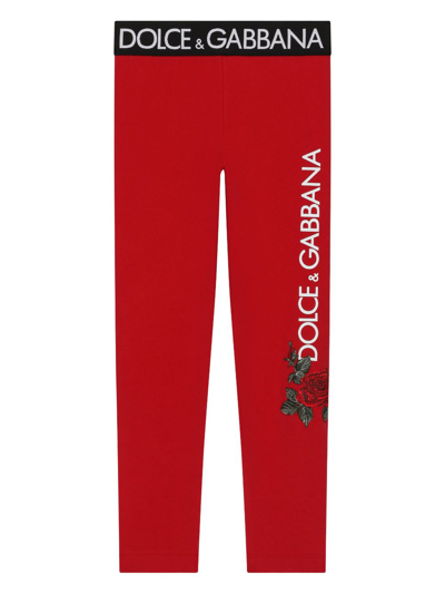 Dolce & Gabbana Kids' Logo-print Leggings In Red