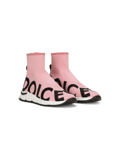 Dolce & Gabbana Kids' Logo-jacquard Sock Sneakers In Pink