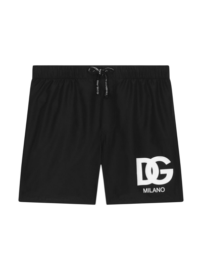 Dolce & Gabbana Kids' Logo-print Drawstring Swim Shorts In Black