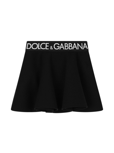 Dolce & Gabbana Kids' Logo-waistband Cotton Skirt In Nero