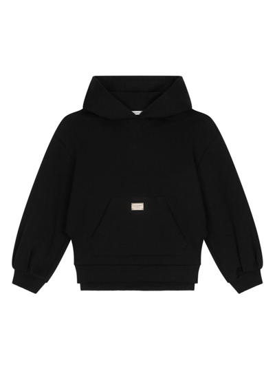 Dolce & Gabbana Kids' Logo-plaque Cotton Hoodie In Black