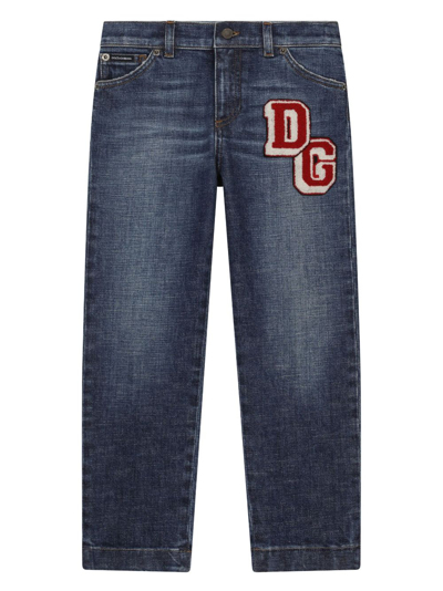 Dolce & Gabbana Kids' Dg-embroidered Slim Jeans In Blue