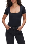 Good American Modern Scuba Short Sleeve Bodysuit In Black001