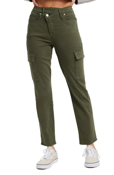 Good American Good Army High Rise Straight Leg Cuffed Jeans In Green In Fr02
