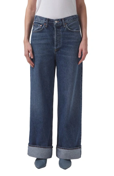 Agolde + Net Sustain Dame High-rise Wide-leg Organic Jeans In Dark Blue