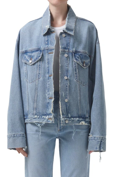 Agolde Martika Frayed Oversize Denim Jacket In Grey