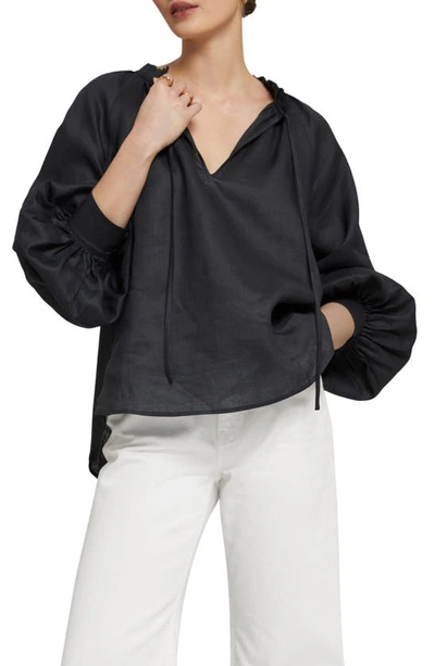 & Other Stories Split Neck Trapeze Blouse In Black
