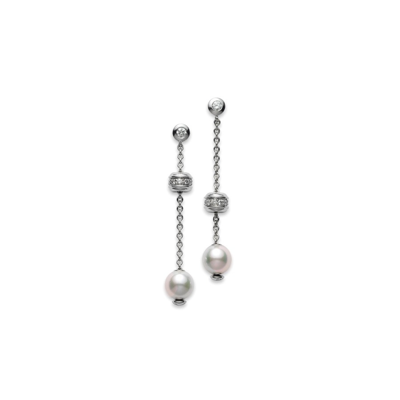 Mikimoto 18k White Gold Akoya Diamond 0.44ct Pearl Earrings - Pel757dw