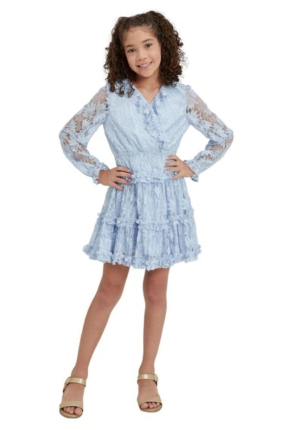 Bardot Kids' Magnolia Long Sleeve Lace Dress In Sky Blue