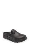 Birkenstock Boston Chunky Slipper In Black Natural Leather With Serrated Sole In Black