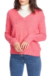 Court & Rowe Nep Flecked V-neck Sweater In Vivid Pink
