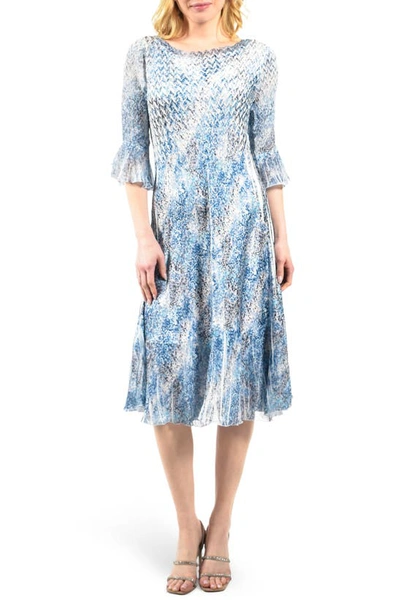 Komarov Bell Sleeve Charmeuse & Chiffon Cocktail Midi Dress In Static