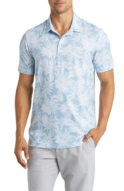 Travismathew Sea Journey Leaf Print Stretch Polo In Ash Blue