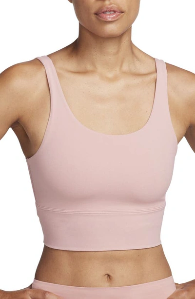 Nike Women's Zenvy Light-support Non-padded Longline Sports Bra In Red Stardust/ White
