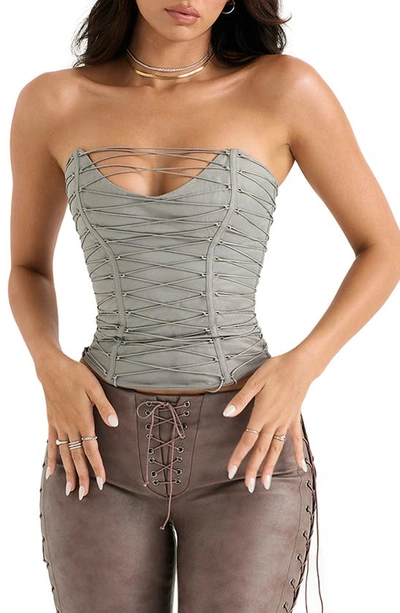 House Of Cb Lace-up Corset In Smoke