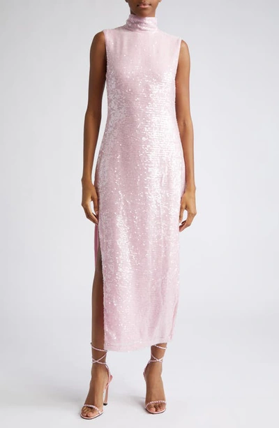 Lapointe Sequin Turtleneck Side-slit Maxi Dress In Blossom