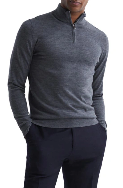 Reiss Blackhall Quarter Zip Merino Wool Jumper In Mid Grey