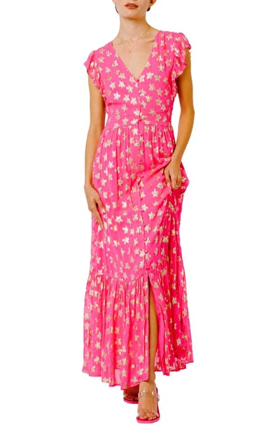 Ciebon Loxi Metallic Star Print Maxi Dress In Pink