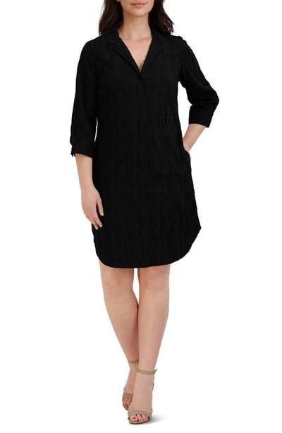 Foxcroft Sloane Crinkle Popover Shirtdress In Black