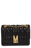 MOSCHINO MEDIUM M LOGO QUILTED LEATHER SHOULDER BAG