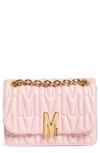 Moschino Medium M Logo Quilted Leather Shoulder Bag In Purple