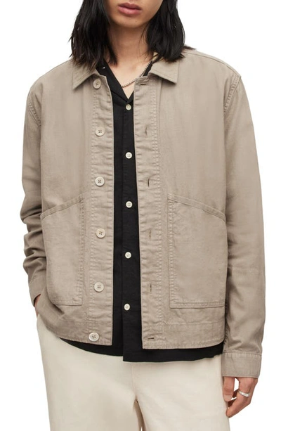 Allsaints Bruc Linen & Cotton Shirt Jacket In Taupe