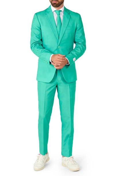 Opposuits Trendy Turquoise Trim Fit Suit & Tie In Green