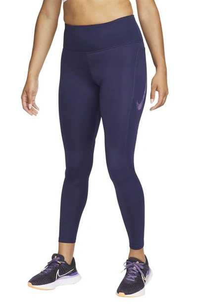 Nike Women's Fast Mid-rise 7/8 Graphic Leggings With Pockets In Purple
