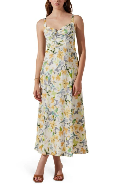 Astr Floral Corset Satin Dress In Yellow Cream Floral