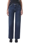 Agolde Wide-leg Denim Trousers With Metal Buttons In Tempo
