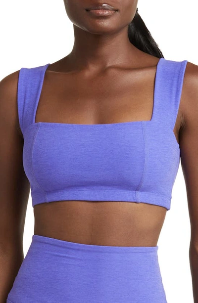 Beyond Yoga Space Dye Square Neck Sports Bra In Ultra Violet Heather