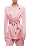 ALICE AND OLIVIA KARLEY TIE BELT WRAP SATIN BLAZER