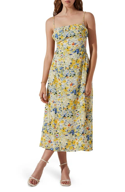 Astr Floral Cutout Sundress In Yellow Blue Abstract