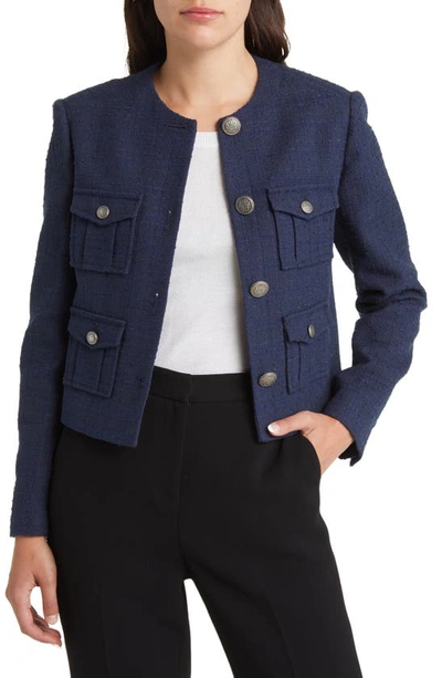 Ted Baker Clemiya Crop Tweed Jacket In Dark Blue