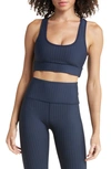 Beyond Yoga Work It Over Longline Sports Bra In Navy