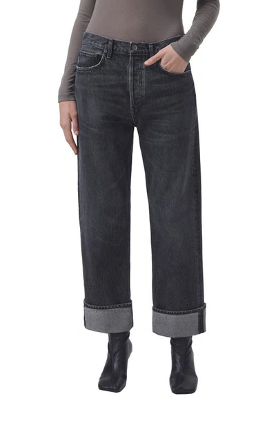 Agolde Fran Cuffed Organic Cotton Ankle Straight Leg Jeans In Ditch