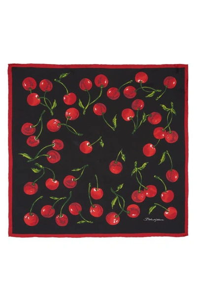 Dolce & Gabbana Cherry-print Silk Scarf In Black