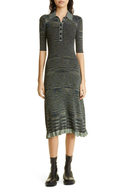 Proenza Schouler White Label Space Dye Rib-knit Polo Midi Dress In Navy/lime/black