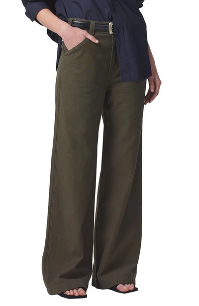 Citizens Of Humanity Paloma High Waist Wide Leg Twill Utility Trousers In Tea Leaf