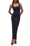 Good American Scuba Sleeveless Maxi Dress In Black In Black