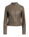 Masterpelle Woman Jacket Khaki Size 12 Soft Leather In Beige