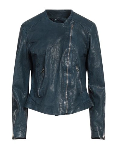 Masterpelle Woman Jacket Blue Size 10 Soft Leather In Blue